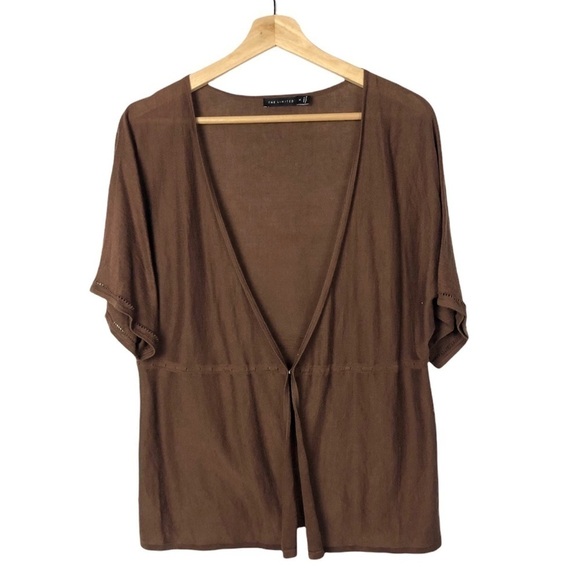 The Limited Brown Y2K Vintage Short Sleeve Clasp Front Cardigan Sweater M - Picture 1 of 5
